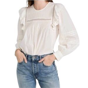 Madewell Women's Ivory Cotton Pintuck Ruffle Peasant Boho Top